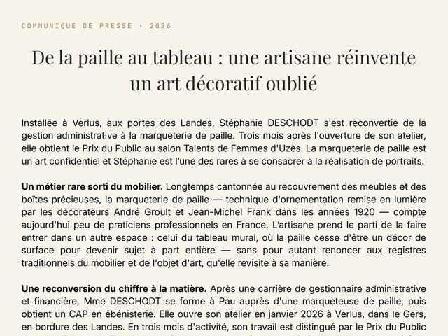 Communiqué de presse de l'Atelier Mayati, page intérieure du dossier